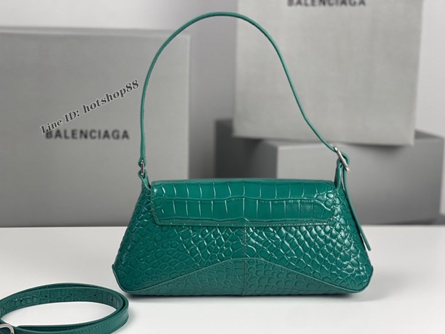 Balenciaga專櫃2022爆款小號鱷魚綠全皮肩背包 巴黎世家翻蓋腋下包 fyj1538